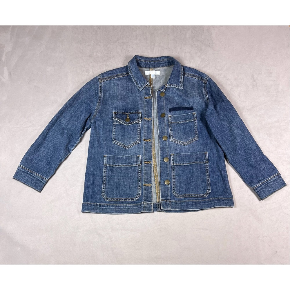 Abound Womens XXS Medium Wash Denim Chore Jacket Utility Coat Button Front Blue